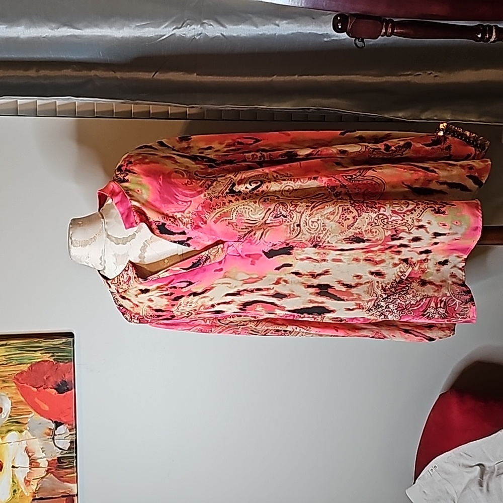 Colorful pink and tan blouse
